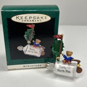Hallmark Keepsake Miniature Xmas Ornament Message for Santa Bottle Bear 1996 VTG